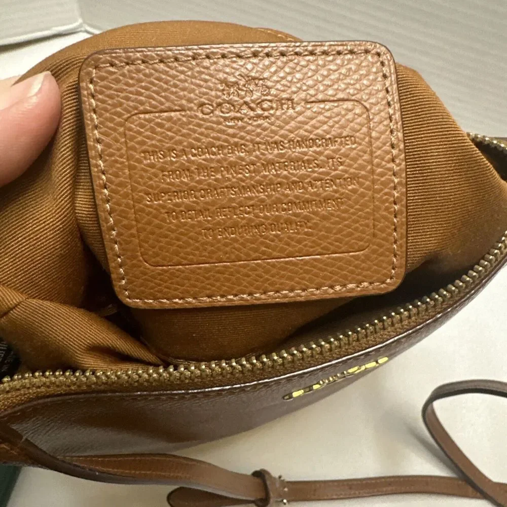 Coach Mini Rowan‎ File Pebbled Leather Crossbody Shoulder Handbag Purse Cognac